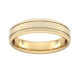 Goldsmiths 5mm Flat Court Heavy Matt Finish With Double Grooves Wedding Ring In 18 Carat Yellow Gold