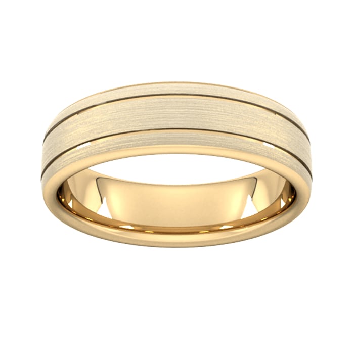Goldsmiths 6mm Flat Court Heavy Matt Finish With Double Grooves Wedding Ring In 18 Carat Yellow Gold - Ring Size H