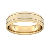 Goldsmiths 6mm Flat Court Heavy Matt Finish With Double Grooves Wedding Ring In 18 Carat Yellow Gold - Ring Size H