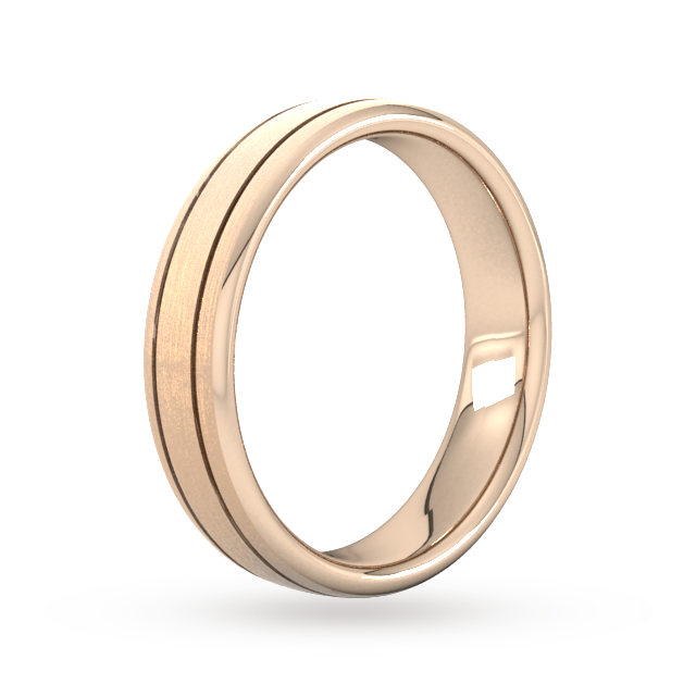 Goldsmiths 5mm Flat Court Heavy Matt Finish With Double Grooves Wedding Ring In 18 Carat Rose Gold