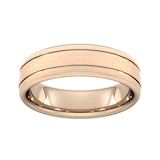 Goldsmiths 6mm Flat Court Heavy Matt Finish With Double Grooves Wedding Ring In 18 Carat Rose Gold - Ring Size N
