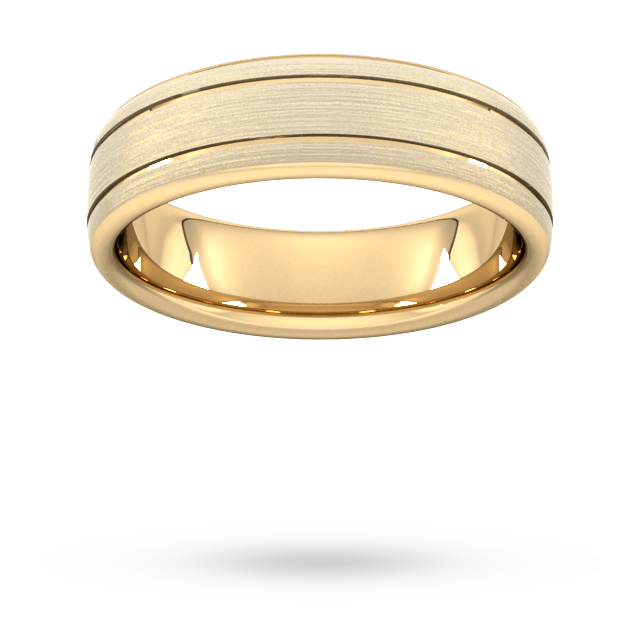 6mm Traditional Court Heavy Matt Finish With Double Grooves Wedding Ring In 9 Carat Yellow Gold - Ring Size Z