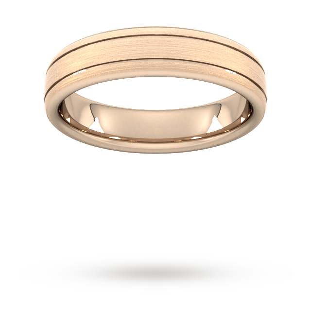 5mm Traditional Court Standard Matt Finish With Double Grooves Wedding Ring In 9 Carat Rose Gold - Ring Size Z