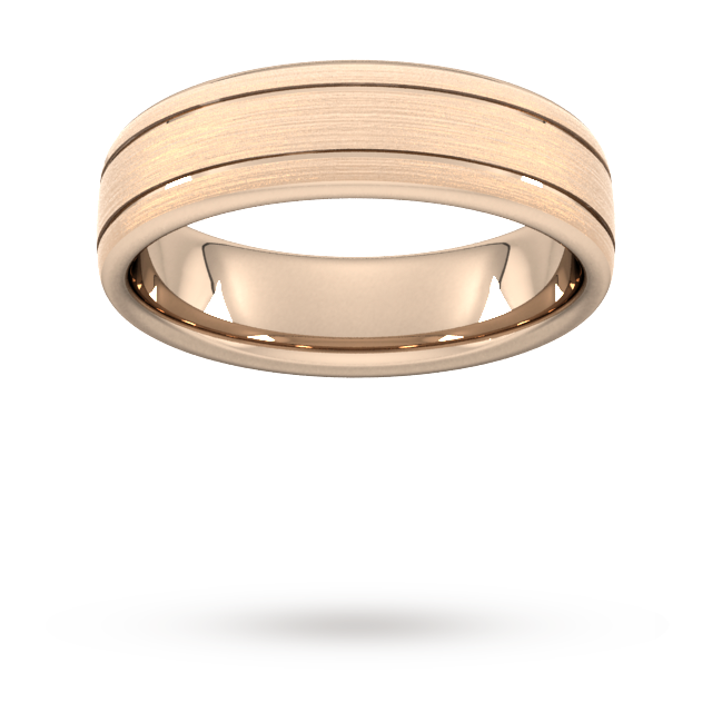 6mm Traditional Court Standard Matt Finish With Double Grooves Wedding Ring In 9 Carat Rose Gold - Ring Size K