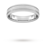 Goldsmiths 5mm Traditional Court Standard Matt Finish With Double Grooves Wedding Ring In 18 Carat White Gold - Ring Size P
