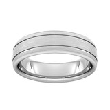 Goldsmiths 6mm Traditional Court Heavy Matt Finish With Double Grooves Wedding Ring In 18 Carat White Gold