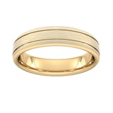 Goldsmiths 5mm Traditional Court Heavy Matt Finish With Double Grooves Wedding Ring In 18 Carat Yellow Gold