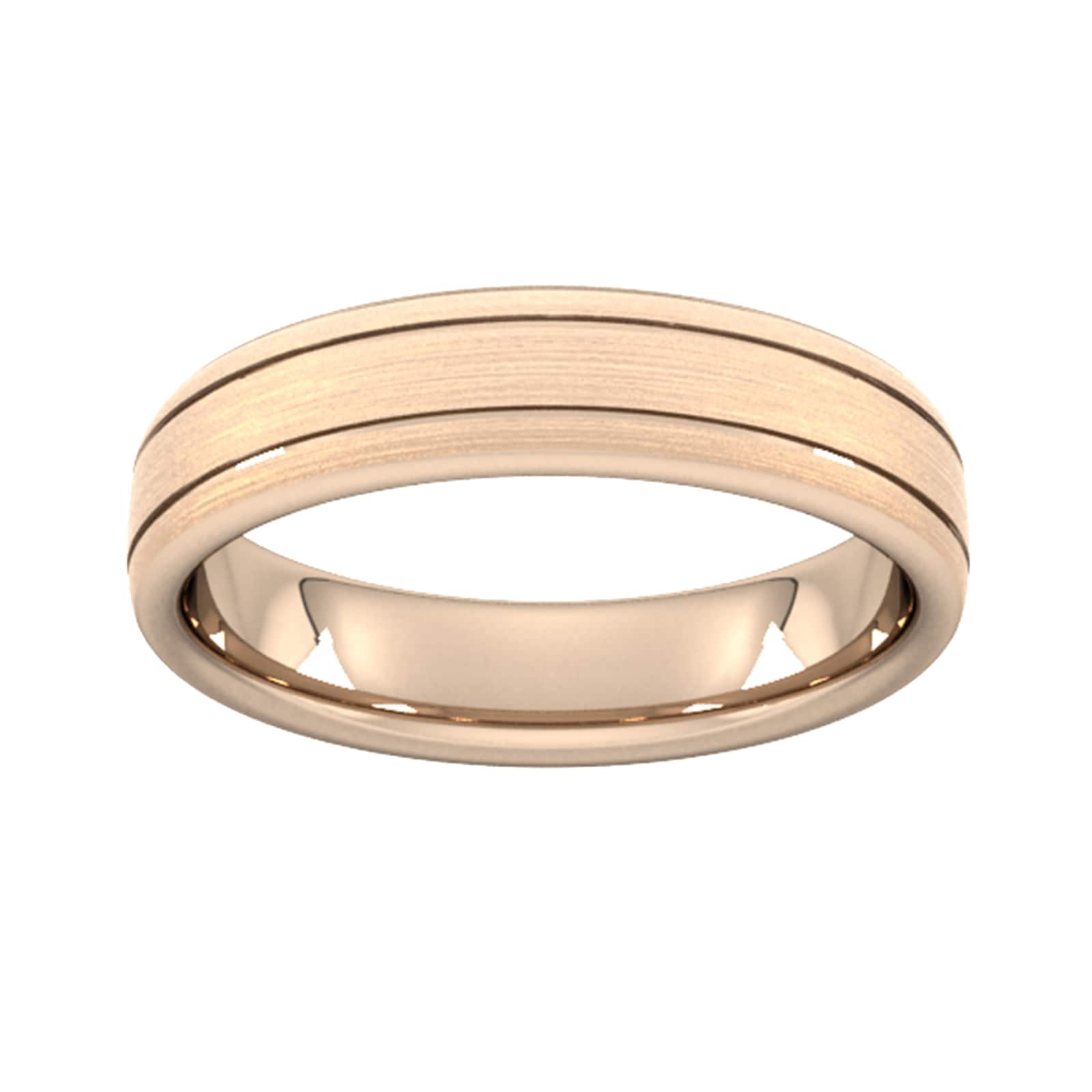 5mm Traditional Court Heavy Matt Finish With Double Grooves Wedding Ring In 18 Carat Rose Gold - Ring Size O