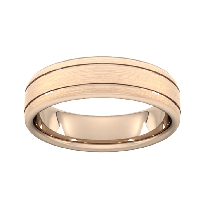 Goldsmiths 6mm Traditional Court Heavy Matt Finish With Double Grooves Wedding Ring In 18 Carat Rose Gold - Ring Size J