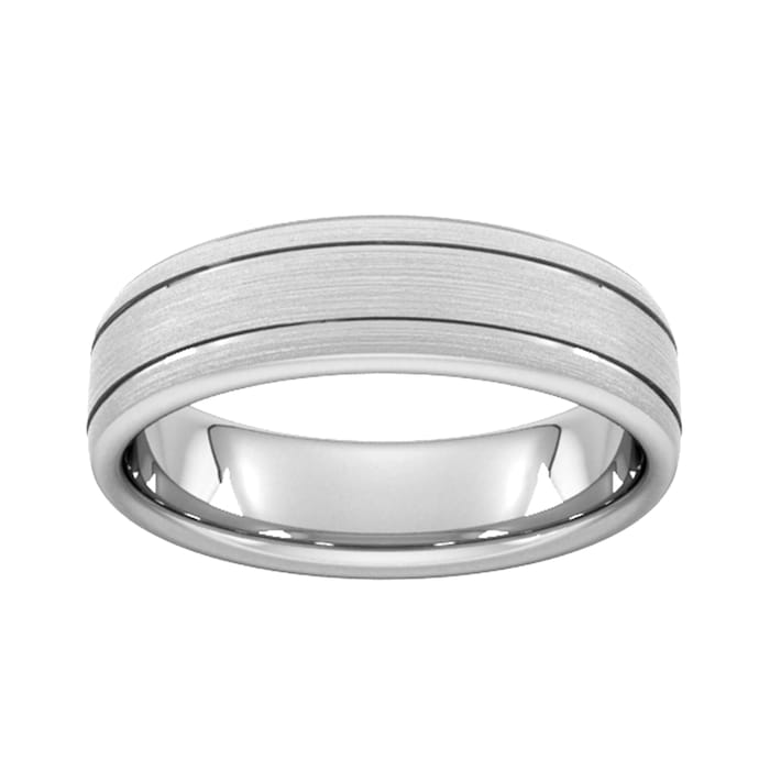 Goldsmiths 6mm D Shape Standard Matt Finish With Double Grooves Wedding Ring In 9 Carat White Gold