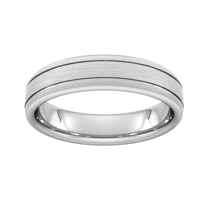 Goldsmiths 5mm D Shape Heavy Matt Finish With Double Grooves Wedding Ring In 9 Carat White Gold - Ring Size Z