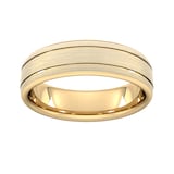 Goldsmiths 6mm D Shape Standard Matt Finish With Double Grooves Wedding Ring In 9 Carat Yellow Gold