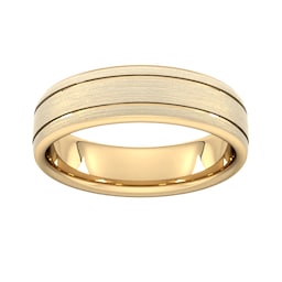 08301301 - 6mm D Shape Standard Matt Finish With Double Grooves Wedding Ring In 9 Carat Yellow Gold