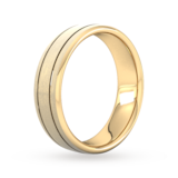 Goldsmiths 6mm D Shape Standard Matt Finish With Double Grooves Wedding Ring In 9 Carat Yellow Gold