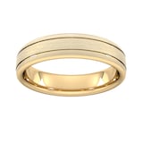 Goldsmiths 5mm D Shape Heavy Matt Finish With Double Grooves Wedding Ring In 9 Carat Yellow Gold