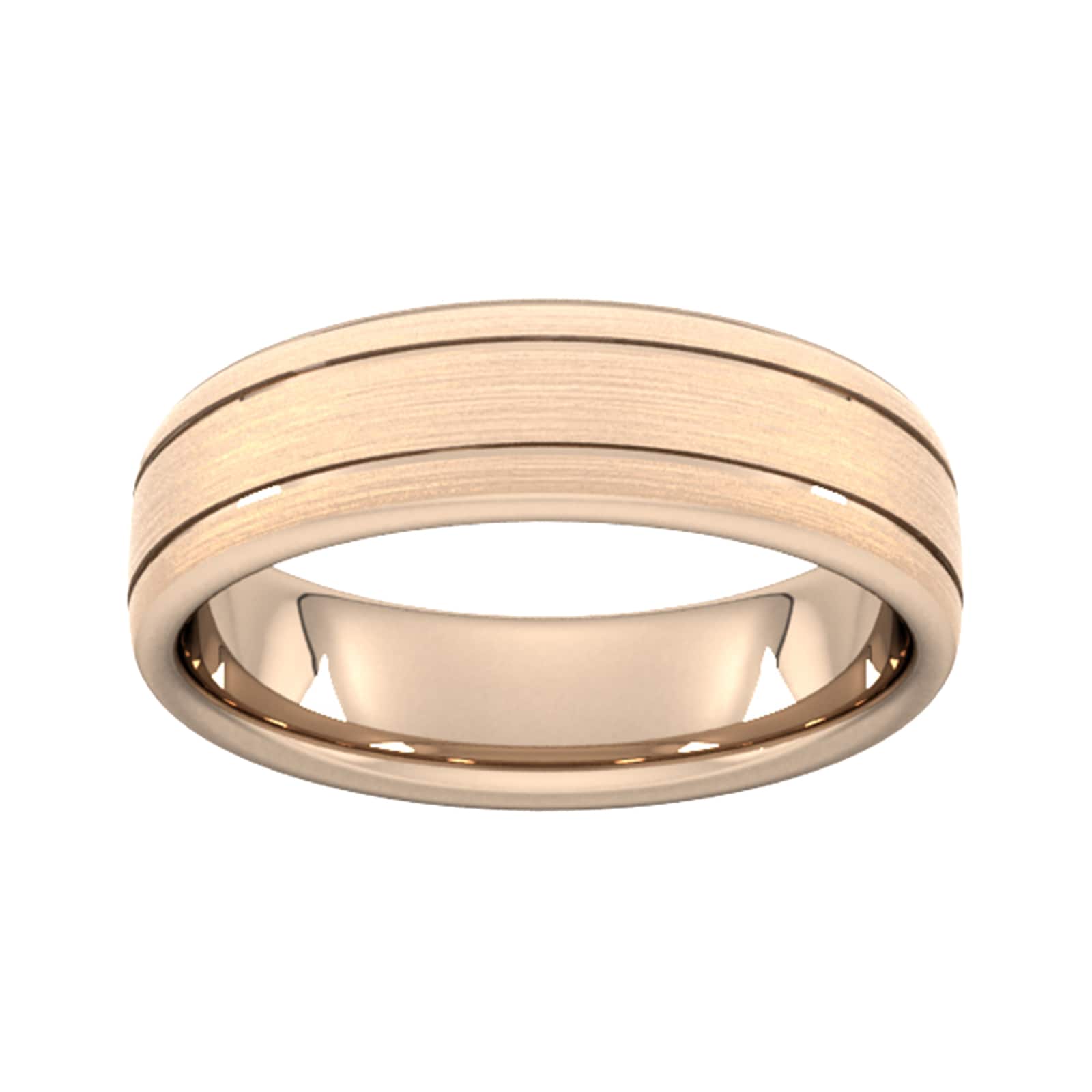 Goldsmiths 6mm D Shape Standard Matt Finish With Double Grooves Wedding Ring In 9 Carat Rose Gold Goldsmiths 6mm D Shape Standard Matt Finish With Double Grooves Wedding Ring In 9 Carat Rose Gold