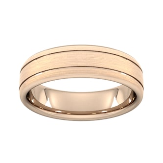 Goldsmiths 6mm D Shape Standard Matt Finish With Double Grooves Wedding Ring In 9 Carat Rose Gold