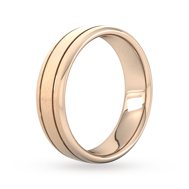 Goldsmiths 6mm D Shape Standard Matt Finish With Double Grooves Wedding Ring In 9 Carat Rose Gold Goldsmiths 6mm D Shape Standard Matt Finish With Double Grooves Wedding Ring In 9 Carat Rose Gold