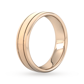 Goldsmiths 6mm D Shape Standard Matt Finish With Double Grooves Wedding Ring In 9 Carat Rose Gold
