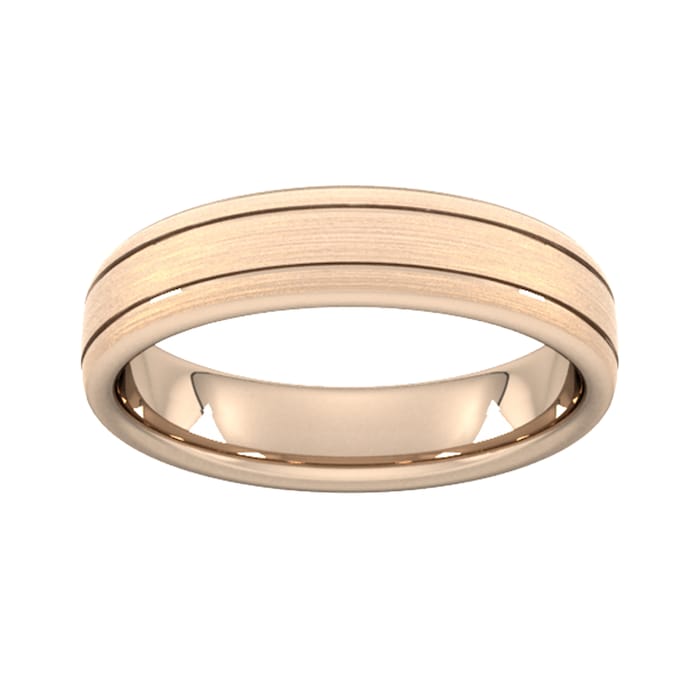 Goldsmiths 5mm D Shape Heavy Matt Finish With Double Grooves Wedding Ring In 9 Carat Rose Gold - Ring Size P