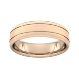 Goldsmiths 6mm D Shape Heavy Matt Finish With Double Grooves Wedding Ring In 9 Carat Rose Gold - Ring Size H