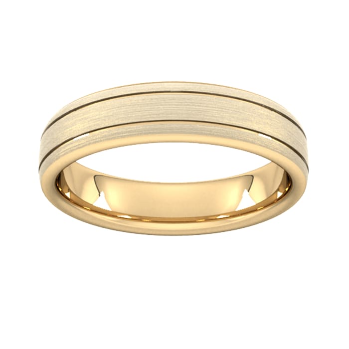 Goldsmiths 5mm D Shape Heavy Matt Finish With Double Grooves Wedding Ring In 18 Carat Yellow Gold - Ring Size P