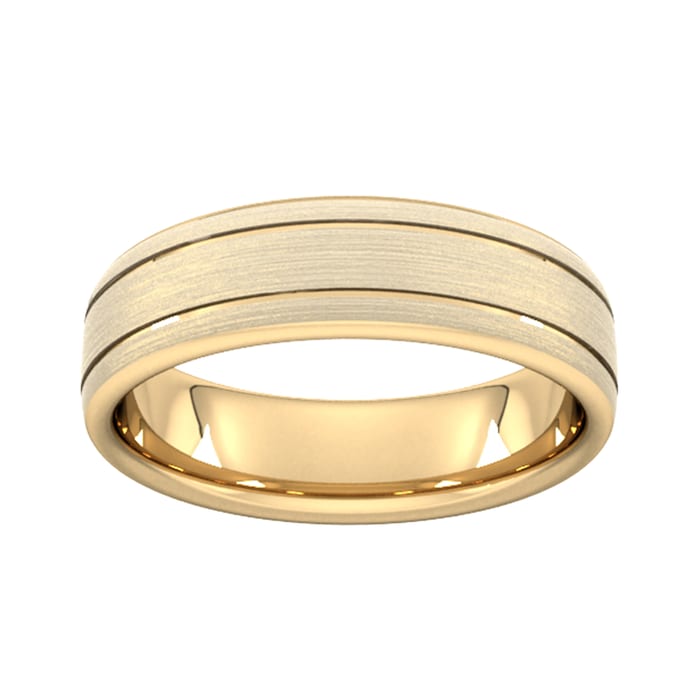 Goldsmiths 6mm D Shape Heavy Matt Finish With Double Grooves Wedding Ring In 18 Carat Yellow Gold