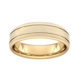 Goldsmiths 6mm D Shape Heavy Matt Finish With Double Grooves Wedding Ring In 18 Carat Yellow Gold