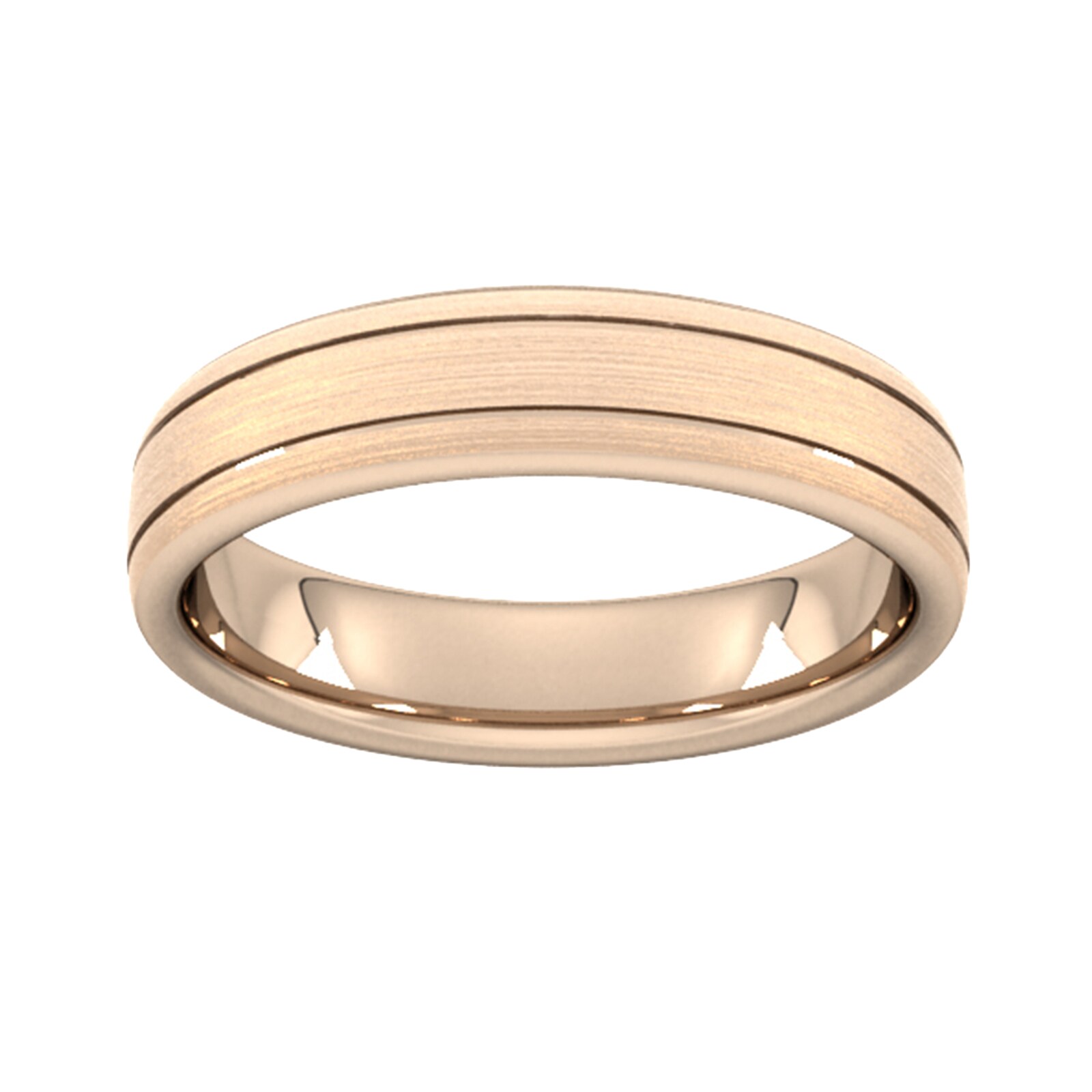 5mm D Shape Standard Matt Finish With Double Grooves Wedding Ring In 18 Carat Rose Gold - Ring Size U