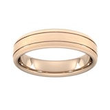 Goldsmiths 5mm D Shape Standard Matt Finish With Double Grooves Wedding Ring In 18 Carat Rose Gold - Ring Size N