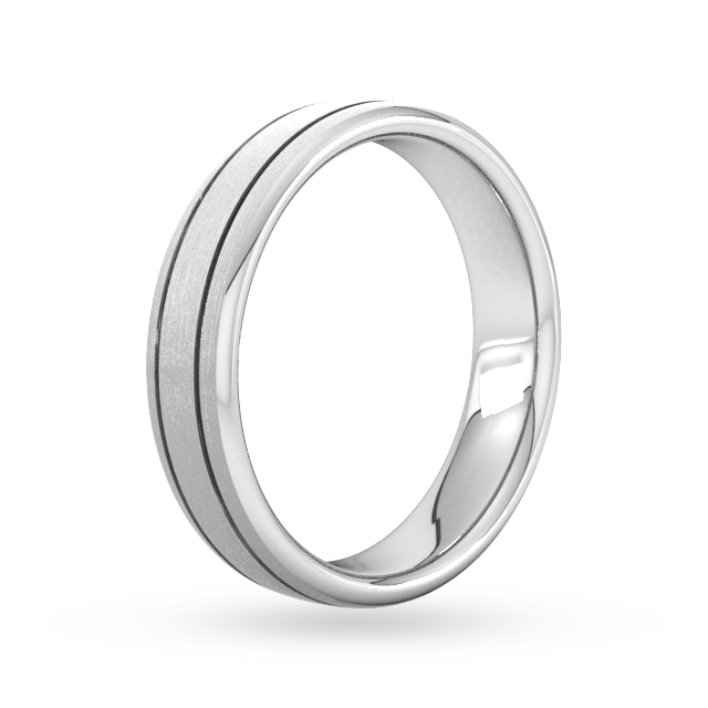 Goldsmiths 5mm D Shape Standard Matt Finish With Double Grooves Wedding Ring In Platinum
