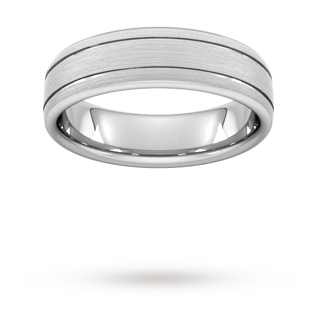 Goldsmiths 6mm D Shape Heavy Matt Finish With Double Grooves Wedding Ring In Platinum - Ring Size H