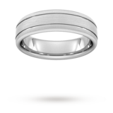 Goldsmiths 6mm D Shape Heavy Matt Finish With Double Grooves Wedding Ring In Platinum - Ring Size H