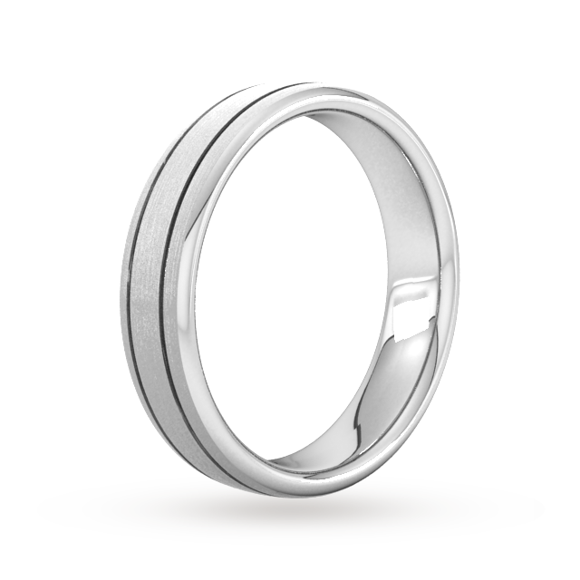 Goldsmiths 5mm D Shape Standard Matt Finish With Double Grooves Wedding Ring In 950 Palladium Goldsmiths 5mm D Shape Standard Matt Finish With Double Grooves Wedding Ring In 950 Palladium
