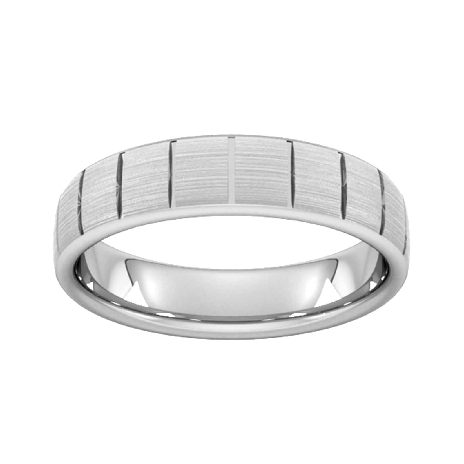 5mm slight court heavy vertical lines wedding ring in 9 carat white gold - ring size s