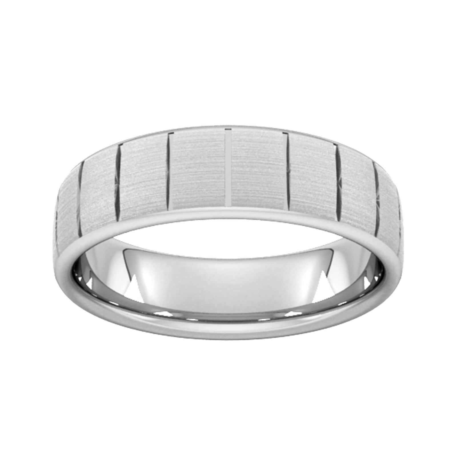 6mm Slight Court Heavy Vertical Lines Wedding Ring In 9 Carat White Gold - Ring Size J