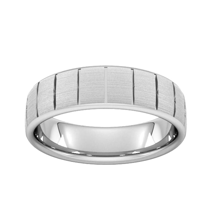 Goldsmiths 6mm Slight Court Extra Heavy Vertical Lines Wedding Ring In 9 Carat White Gold