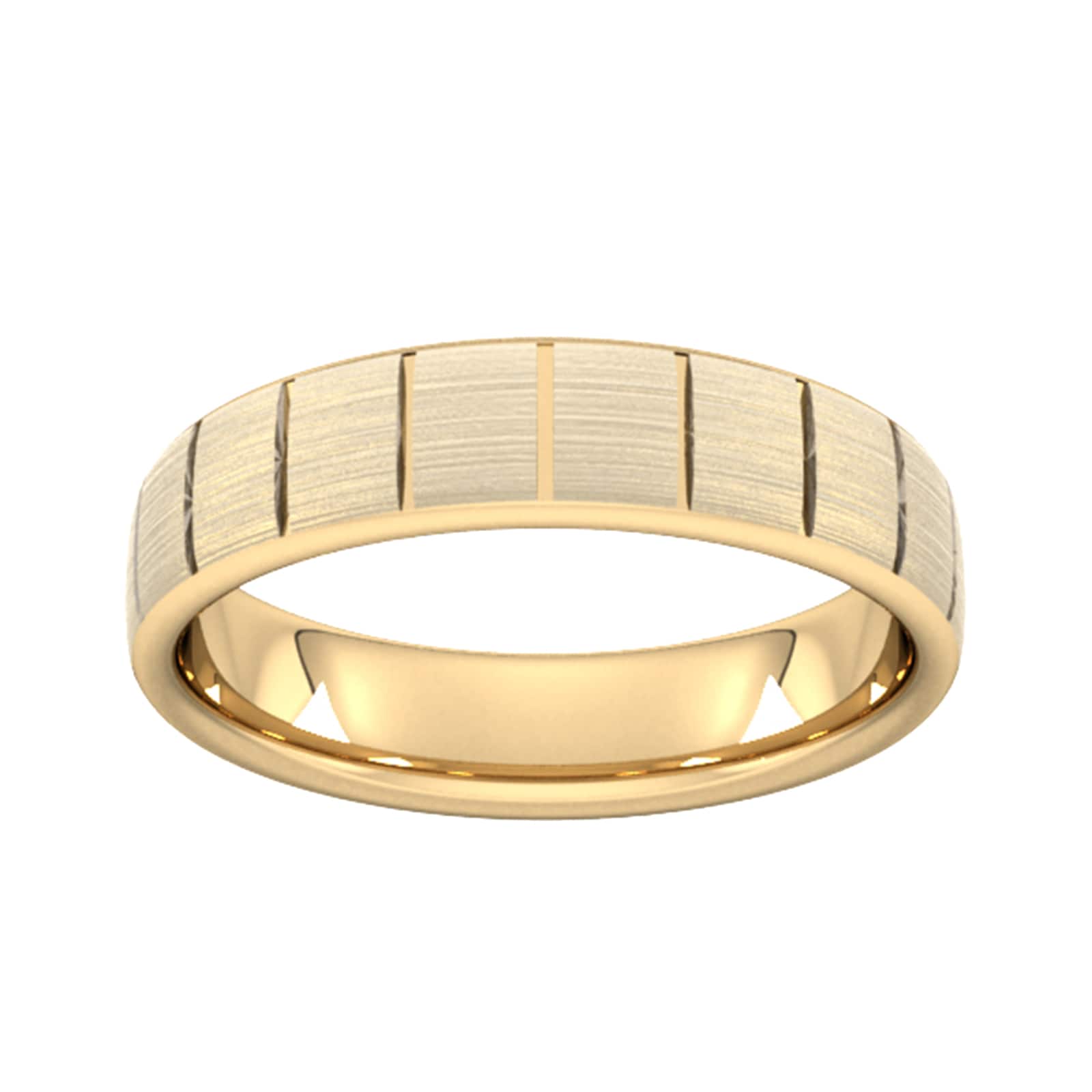 5mm Slight Court Standard Vertical Lines Wedding Ring In 9 Carat Yellow Gold - Ring Size P