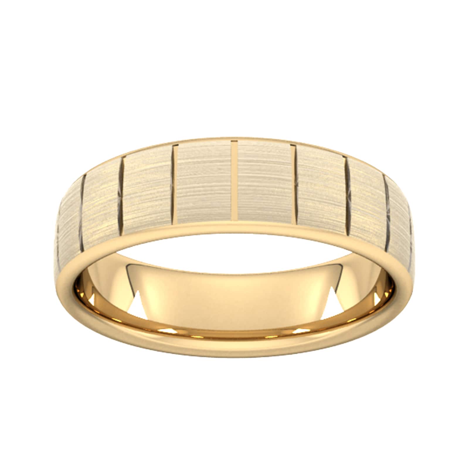 6mm Slight Court Standard Vertical Lines Wedding Ring In 9 Carat Yellow Gold - Ring Size W