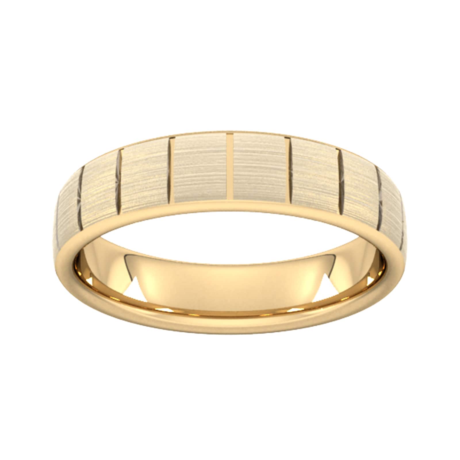 5mm Slight Court Heavy Vertical Lines Wedding Ring In 9 Carat Yellow Gold - Ring Size G