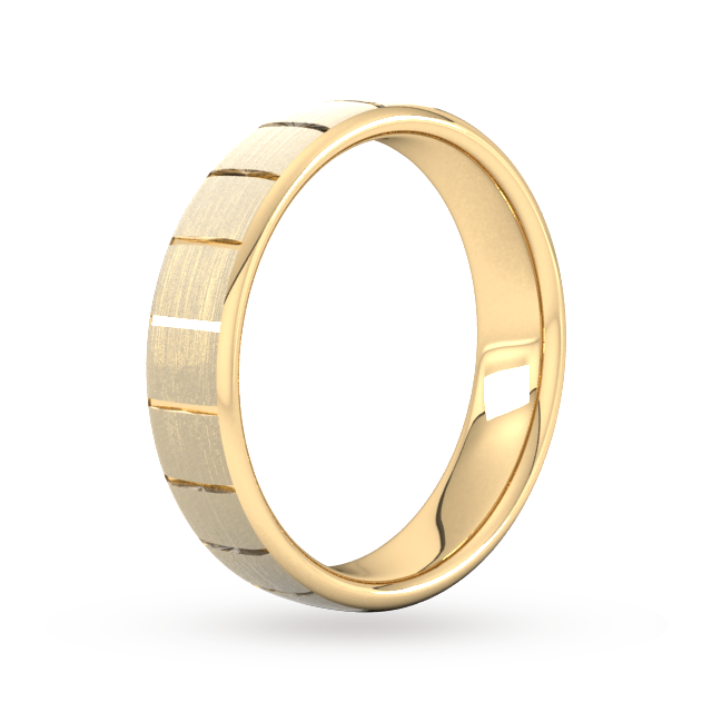 Goldsmiths 5mm Slight Court Heavy Vertical Lines Wedding Ring In 9 Carat Yellow Gold