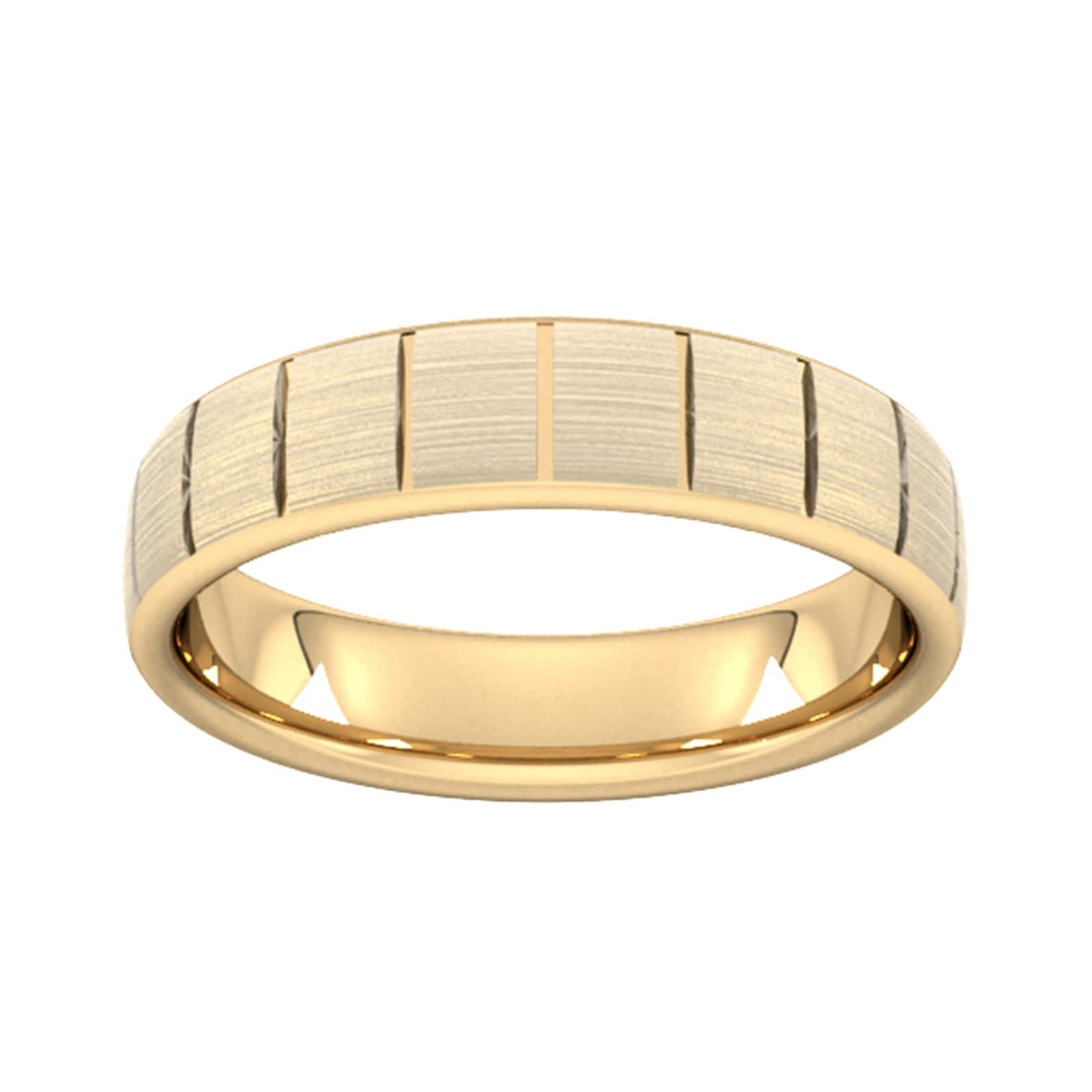 5mm Slight Court Extra Heavy Vertical Lines Wedding Ring In 9 Carat Yellow Gold - Ring Size G