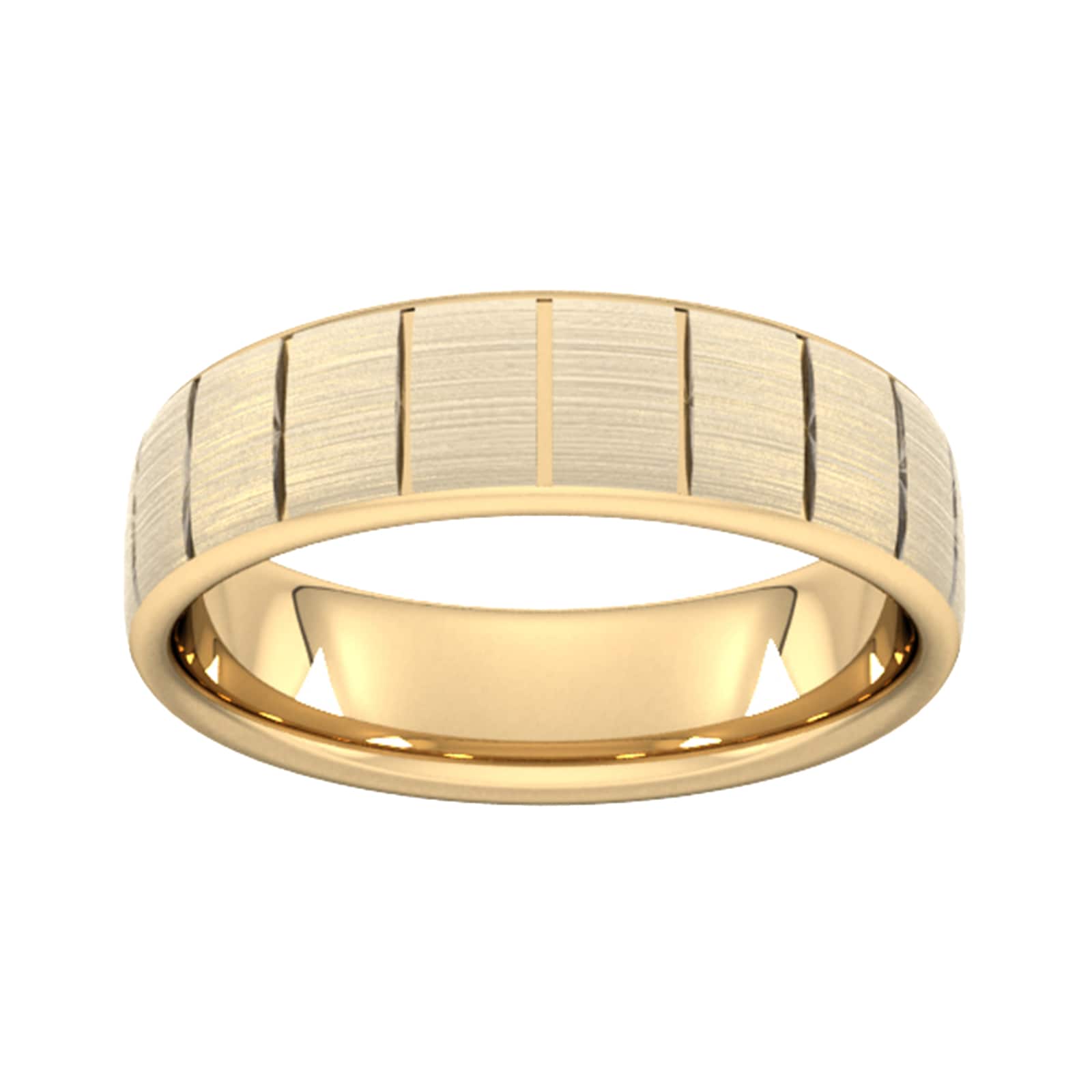 6mm Slight Court Extra Heavy Vertical Lines Wedding Ring In 9 Carat Yellow Gold - Ring Size M