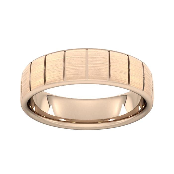 Goldsmiths 6mm Slight Court Standard Vertical Lines Wedding Ring In 9 Carat Rose Gold