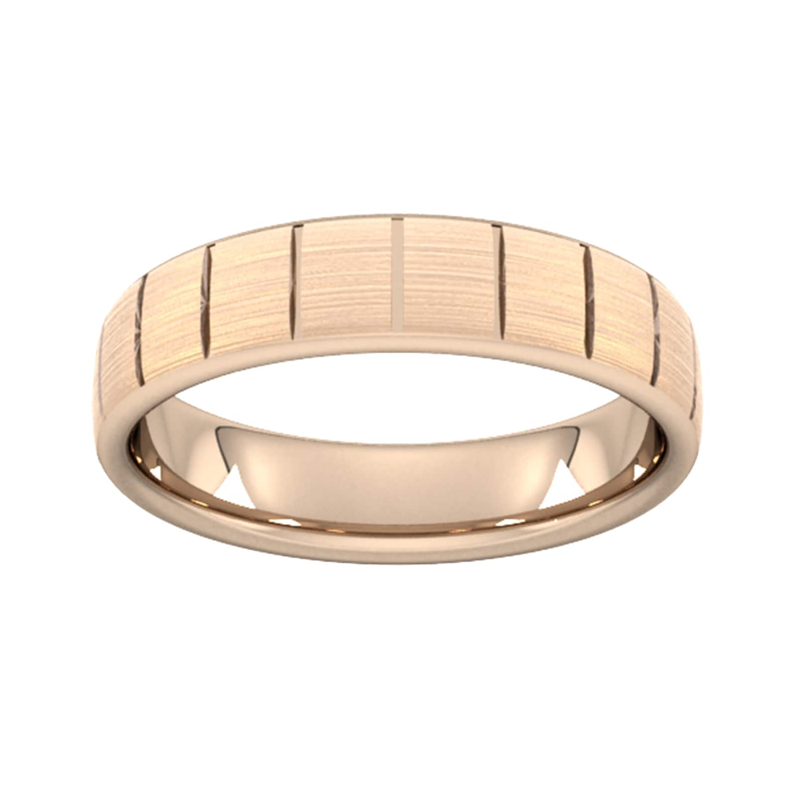 5mm Slight Court Extra Heavy Vertical Lines Wedding Ring In 9 Carat Rose Gold - Ring Size H