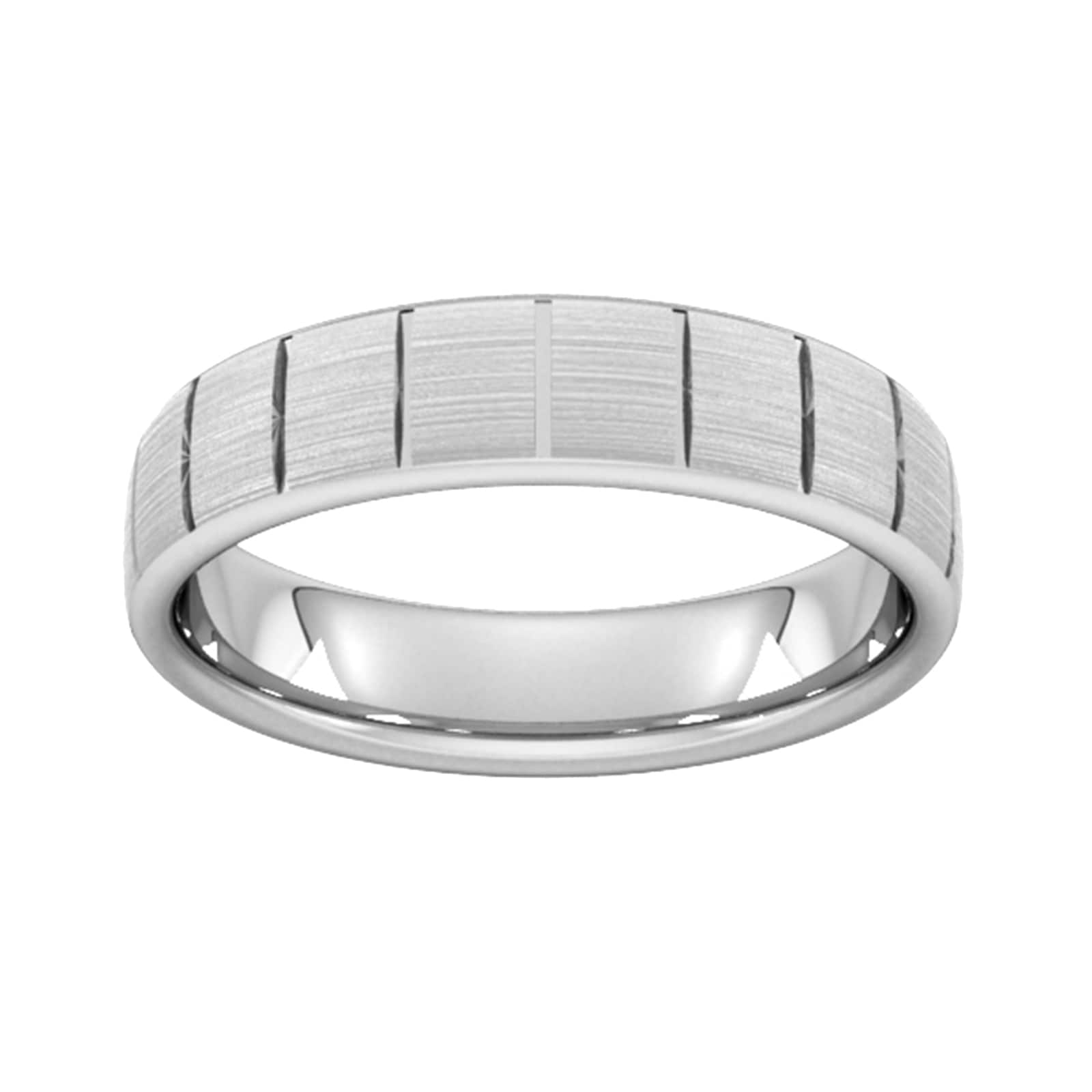 5mm Slight Court Standard Vertical Lines Wedding Ring In 18 Carat White Gold - Ring Size M