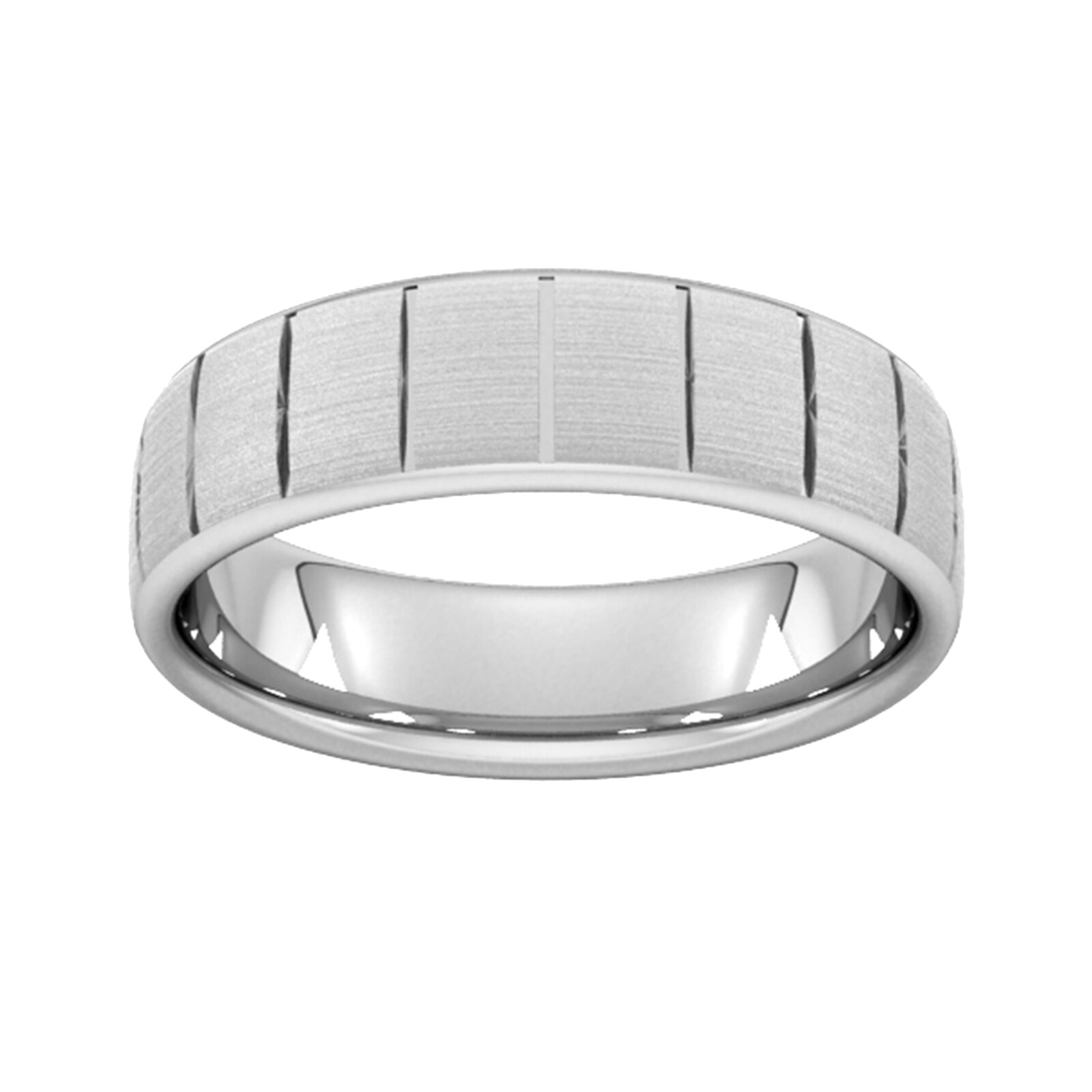 6mm Slight Court Standard Vertical Lines Wedding Ring In 18 Carat White Gold - Ring Size P