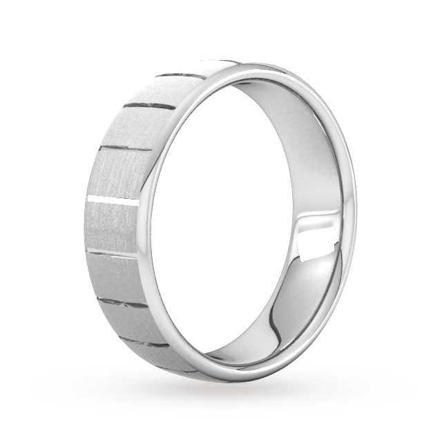 Goldsmiths 6mm Slight Court Standard Vertical Lines Wedding Ring In 18 Carat White Gold