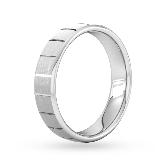 Goldsmiths 5mm Slight Court Heavy Vertical Lines Wedding Ring In 18 Carat White Gold