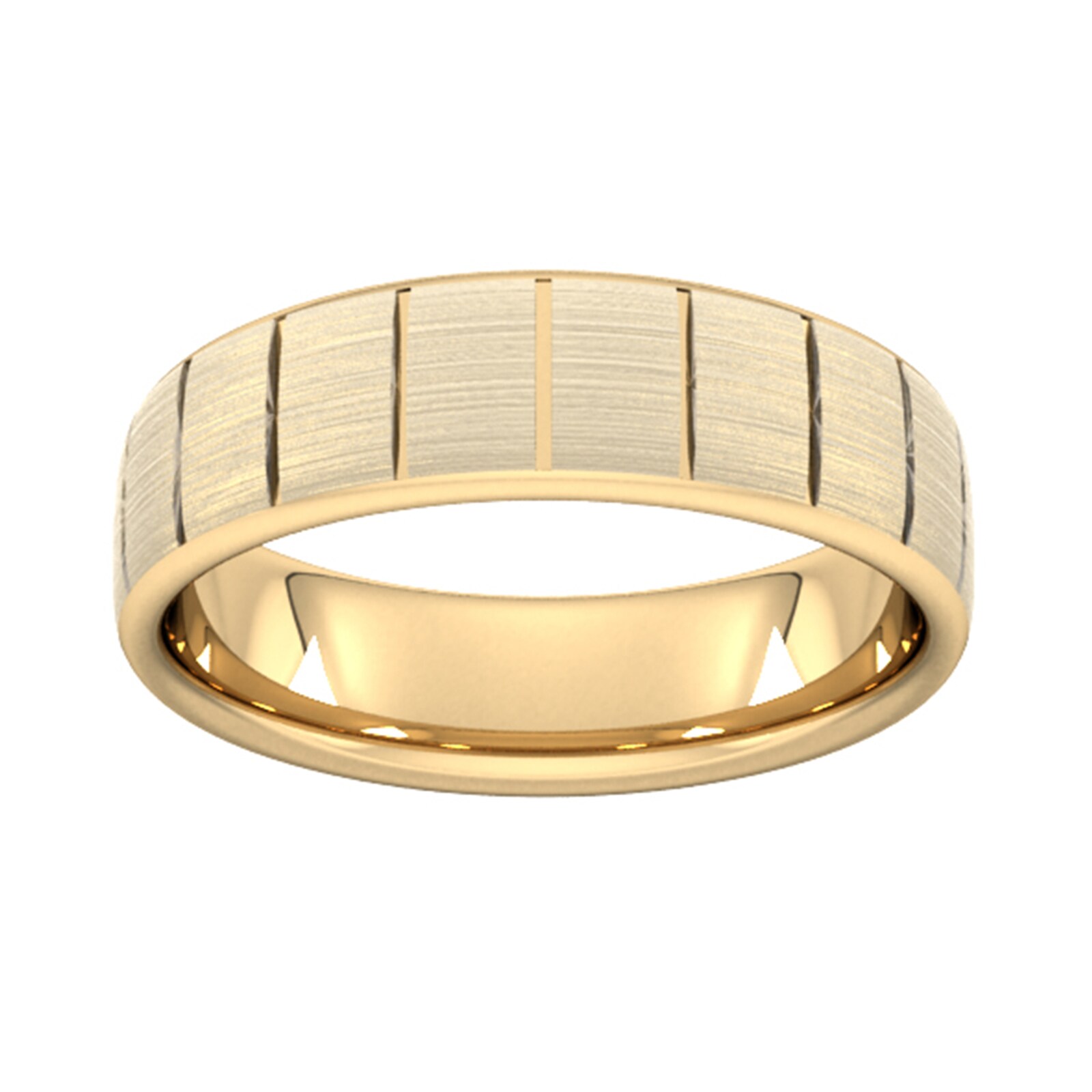 6mm Slight Court Standard Vertical Lines Wedding Ring In 18 Carat Yellow Gold - Ring Size L